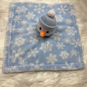 Hudson Baby HB Security Blanket Snowman Blue White Snowflakes Lovey 12 1/2"x13"